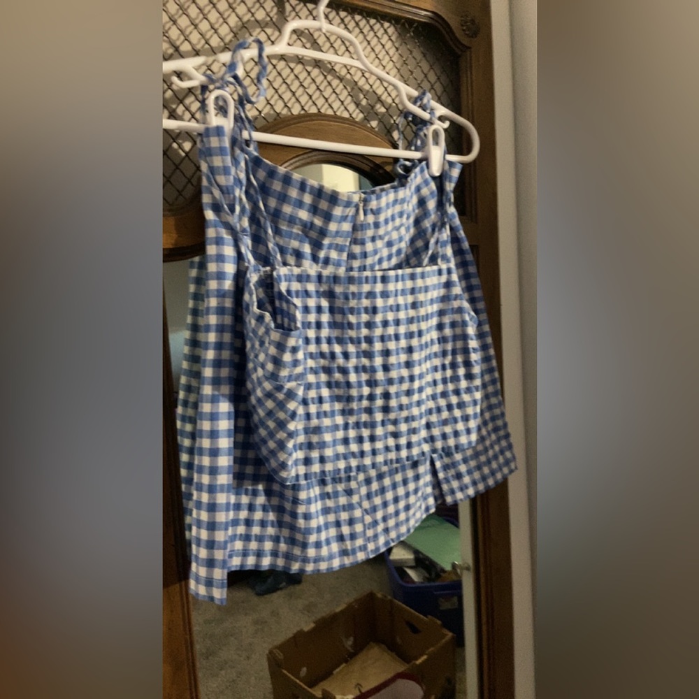 Blue & White checkered skirt & crop top set